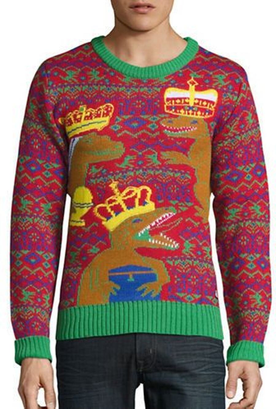 American Stitch Men's Three Kings Dinosaur Ugly Christmas Sweater Pullover SZ M